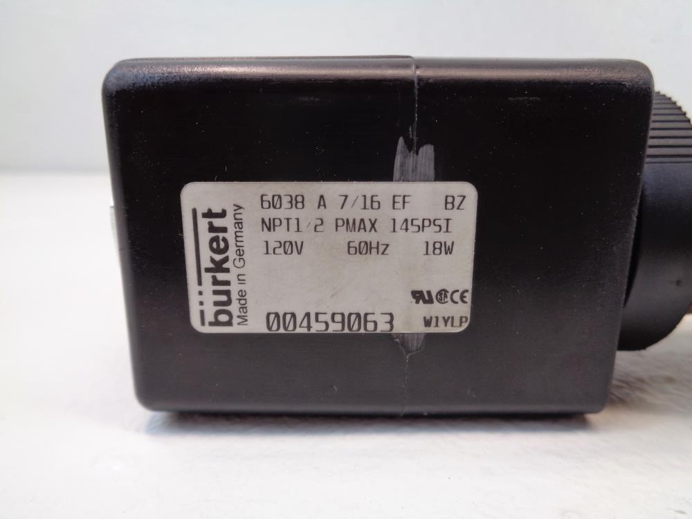 Burkert 2-Way 1/2" NPT Bronze Solenoid Piston Valve 6038 A 7/16 EF BZ, 00459063